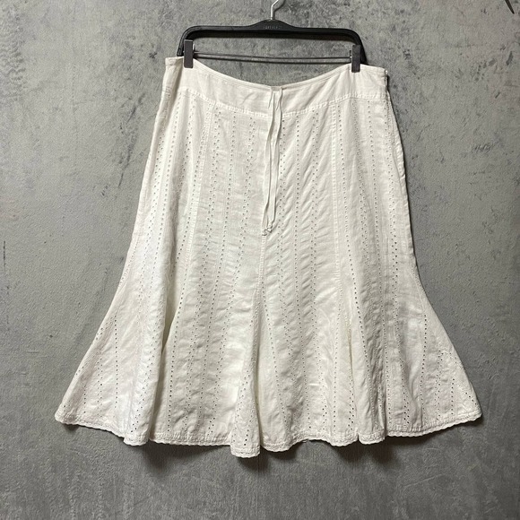 Multiple Soft Dresses & Skirts - White Eyelet A-Line Midi Skirt Large Embroidered Boho Cottagecore